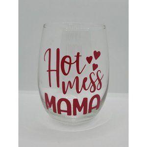 HOT MESS MAMA Vinyl 20 oz Stemless Wine Glass Gift Personalize Customize NEW